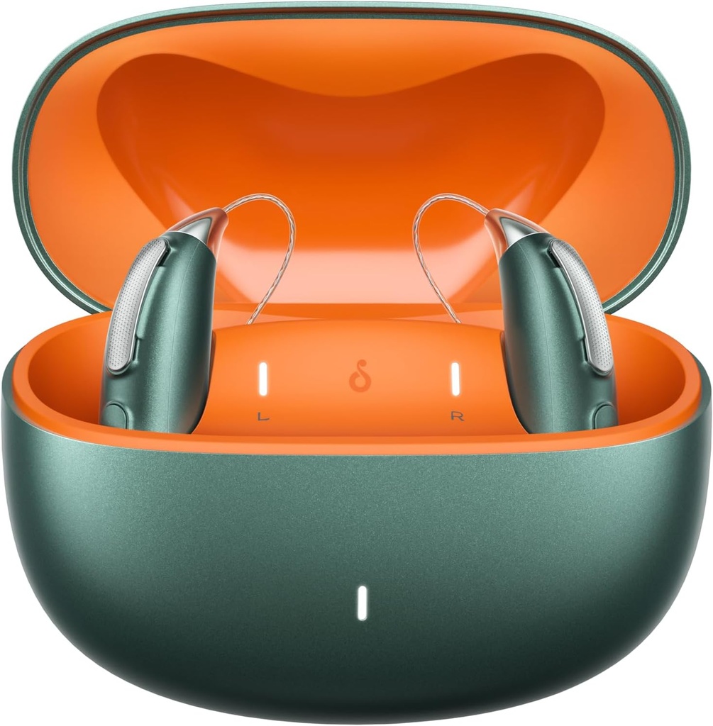 Bluetooth slušni pripomočki za lažjo do hudo izgubo sluha - OTC - Pametna oprema - RIC (Prejemnik-in-Kanal) Design z zmanjšanjem hrupa - Vključuje polje za polnjenje, zelena