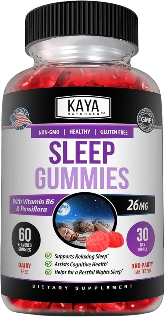 Kaya Naturals Melatonin Gumies (26mg) Health Supplement & Pomoč za spanje za odrasle, vam pomaga zaspati seveda, Vitamin B6 Gummies - 60 Gummy Vitamini za ženske in moške - 30-dnevno oskrbo