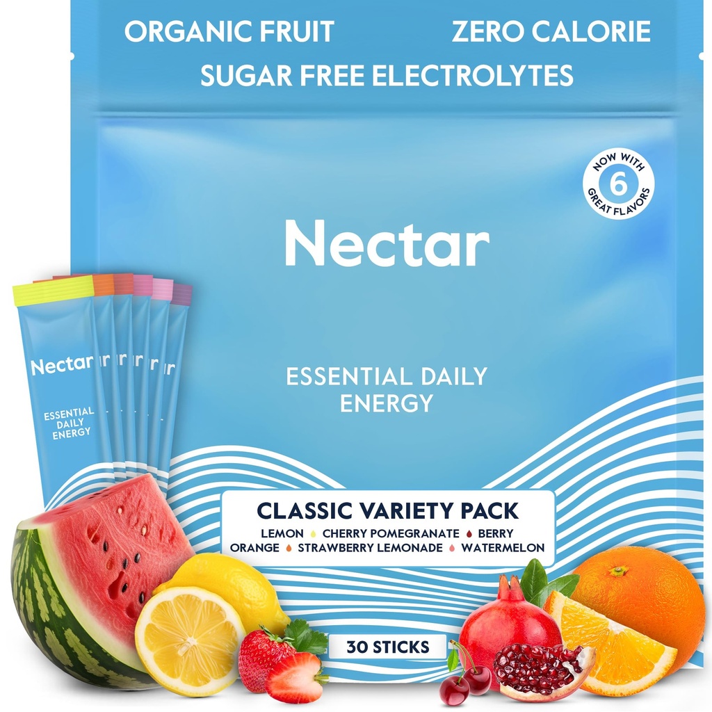 Nectar Energy Booster - Organic Caffeine, B12 & Elektroliti - Sugar Free & Zero Calorie – Zdrava kava, Energy Drink & Soda Alternative – Hidracija in energijska dopolnila (Variety 30 Powder Packets)