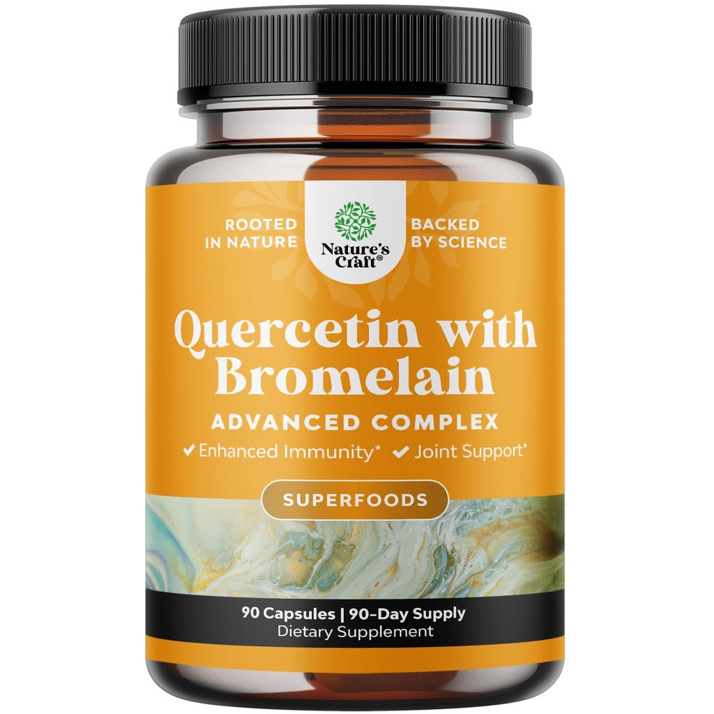 Pure Quercetin z Bromelain dopolnilom za imuno pomoč - Visoka moč Quercetin 500 mg Kapsule z Bromelain za imuno podporo in dihanje - prehransko dopolnilo dihal - 90 Ct