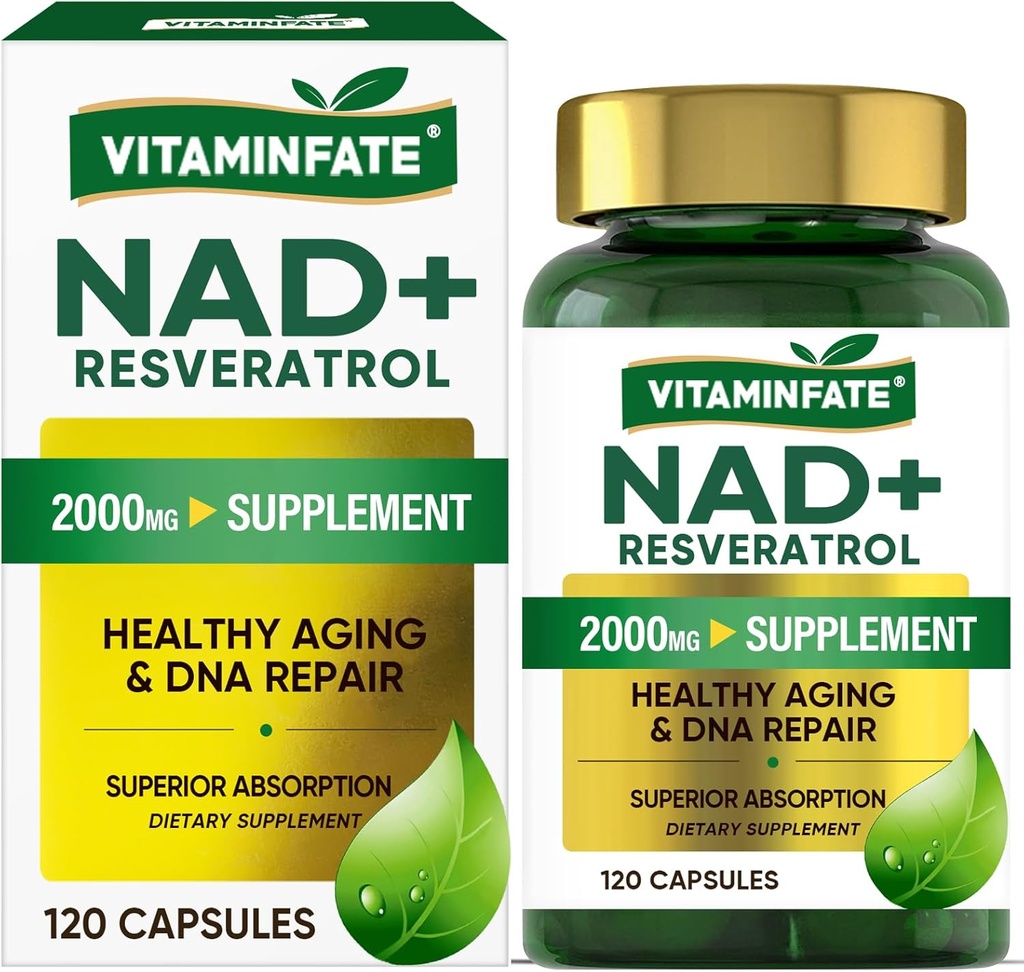 NAD+ Dodatek 2000 mg - 120 kapsul True NAD+ & Resveratrol, NMN Alternativne podpore za preprečevanje staranja, celično energijo in popravila, Presnova in povečanje možganov za moške in ženske