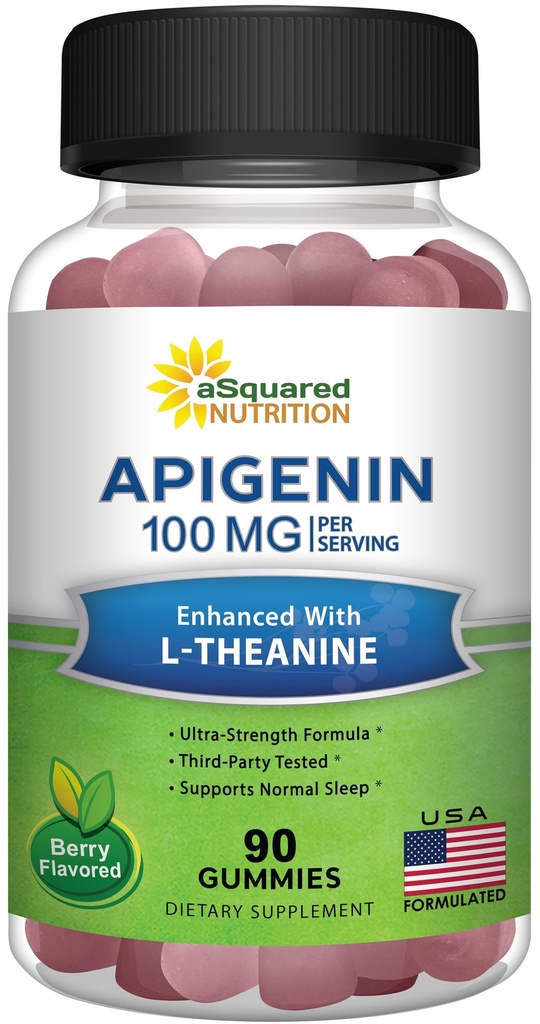Apigenin 100mg z L-teanino 100mg Gumies - Apigenin dodatek za spanje - naravni ekstrakt Gummy alternativa za kapsule, tablete, prašek in čaj - 2 na postrežbo