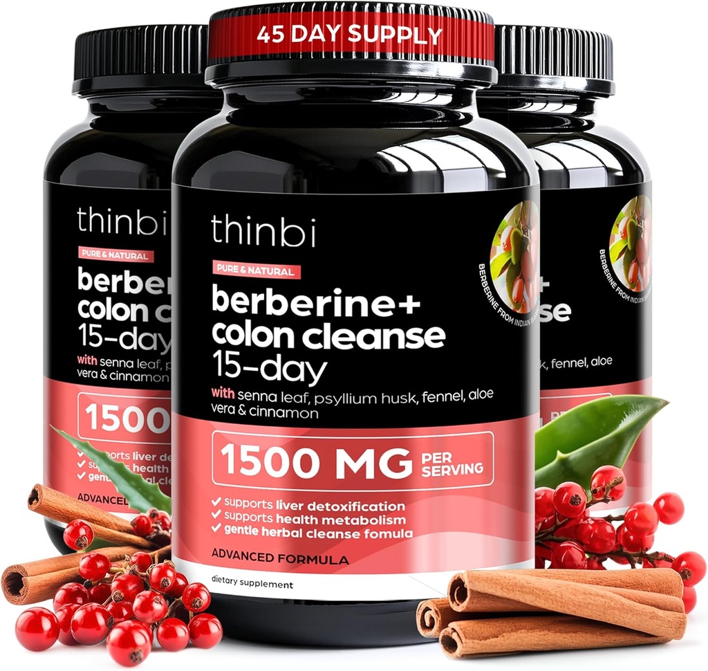 Colon Cleanse Berberine Dodatek 1500mg - 3 Pack - 15-Day Extra Jakost za moške in ženske w/senna Leaf, hitro deluje naravno Laxative za zaprtje Relief, Gut Health -Made v ZDA
