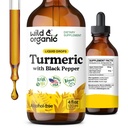 Divji & organski kurkumin Tinktura - Kurkumin s črnim poprom Extract - podpora za mobilnost - Kurkumin korenske tekoče kapljice - Vegan, sladkor in alkohol - 4 fl oz