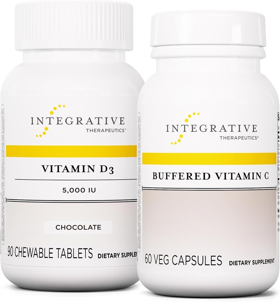 Integrativni terapevtski paket s puferiranim vitaminom C 1.000 mg, 60 Kapsule & vitamin D3 125 μg, 90 Žvečilni delci - vitamin C za podporo antioksidantom* - vitamin D3 za podporo zdravju