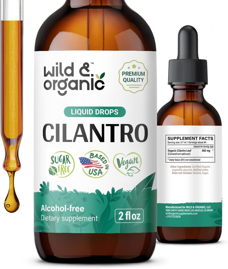 Wild & Organic Cilantro kapljice - Detox čiščenje s tekočim cilantro dodatek - Coriander Leaf Extract Tinkture - Vegan, Sugar & Alkohol brez - 2 fl oz