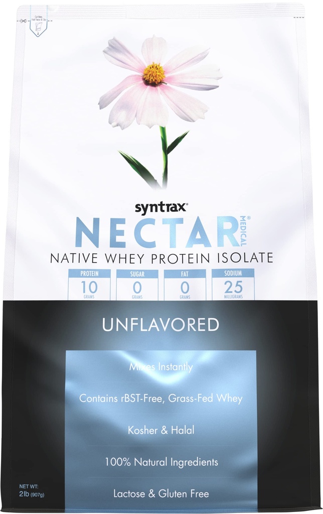 Syntrax Nutrition Nectar Medical, vsi naravni izolat sirotkinih beljakovin, brez arome, 2 funta (2 funta, brez arome)