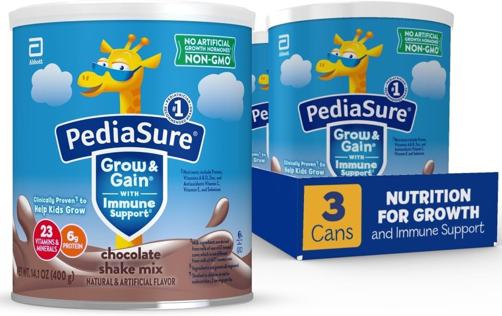 PediaSure Goy & Pridobite z imunosubvančnim stresanjem v prahu, 23 Vitamini in minerali, 6g beljakovine, ne-GMO, gluten-free, čokolada, 14,1 oz Can, pakiranje po 3-24 obrokih