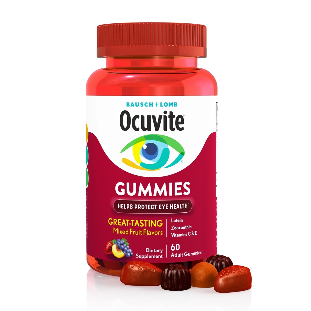 Ocuvite Eye Vitamin & Mineral Supplement, Gummy Multivitamin za oči, cink, vitamin C & E, Lutein & Zeaksantin dopolnila za vid podporo za odrasle, 60 Gummies