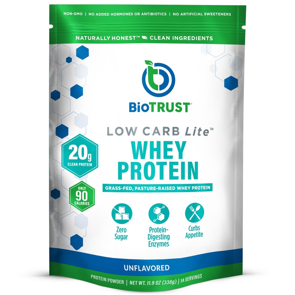 Biotrust Low Carb Lite, Low Calorie Protein Powder – brez ogljikovih hidratov, brez sladkorja, nizko natrij, Keto Protein Powder – 20g sirotkinih beljakovin z nizko vsebnostjo ogljikovih hidratov – nearomatiziranih, 14 serverjev