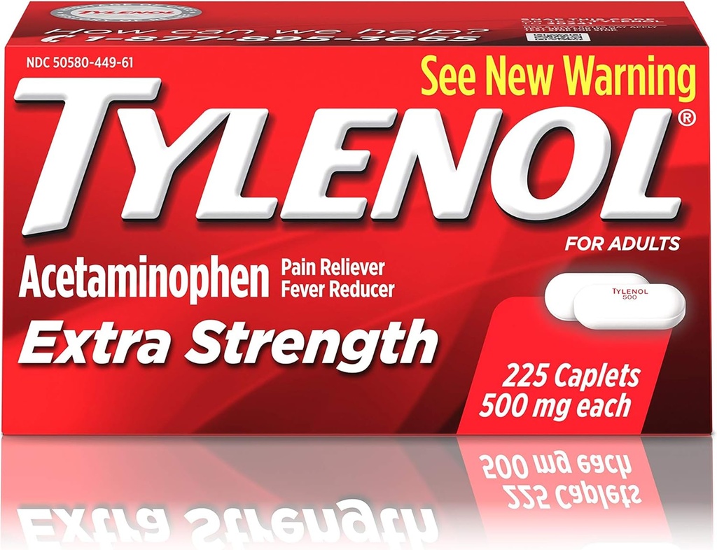 Tylenol Extra Jakost Kapleti s 500 mg acetatfena, Pain Reliever & Fever Reducer, Za glavobol, Backache & Menstrualne bolečine Relief, 225 ct