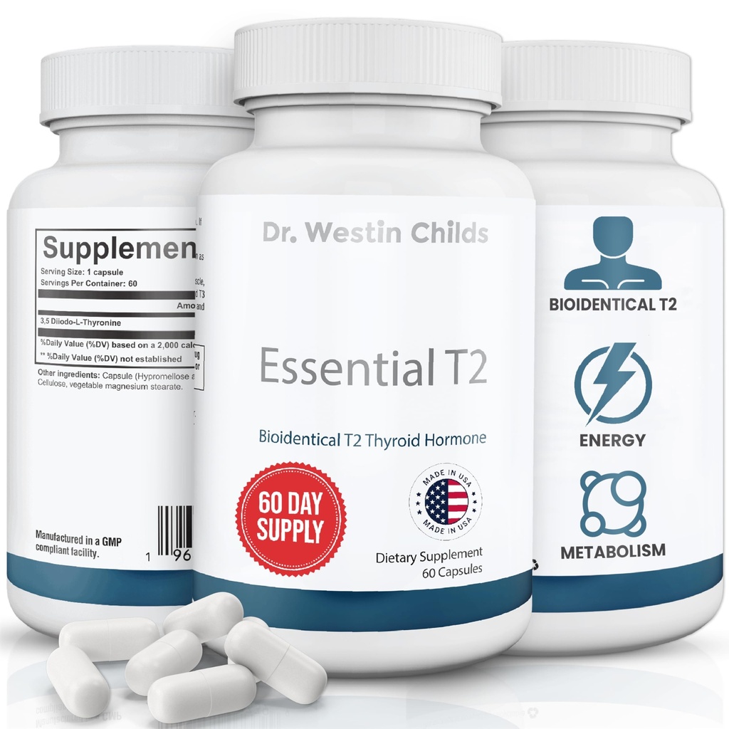 Dr. Westin Childs Essential T2 - T2 Podpora ščitnice dodatek z bio-identični 3,5 Dijodo-l-tironin za hipotiroidizem, Hashimoto's, Thyroidectomy & Rai, Non GSO, 60 dnevna oskrba