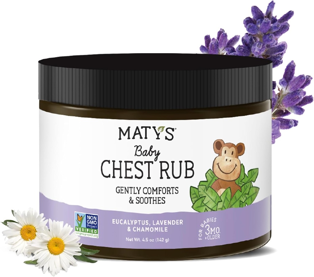 Matys Baby Chest Rub, Udobne Prebavne Relief Vapor Rub za dojenčke 3 mesece stara +, Čisti & Udobje Eucalyptus, Sivka, & Kamilica za spanje, Ne-GMO, Nafta brez, Mentol brezplačno, 4.5 oz Tub