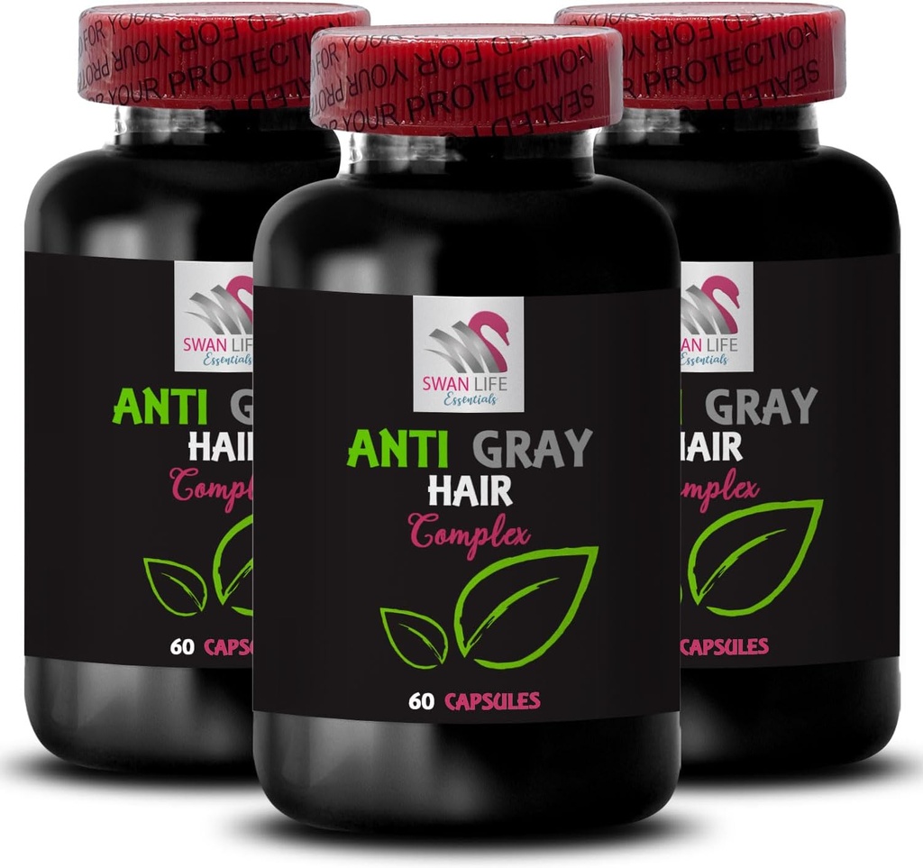 Anti sivi las dodatek - ANTI GRAY HAIR COMPLEX - Vibrancy povečanje, Sivi lasje obrat, Sveže las odtenek, Mladostna vibranca, Barvna dolgoživost, Svetlobna barva las, Briljantnost las 3Bot 180Kaps