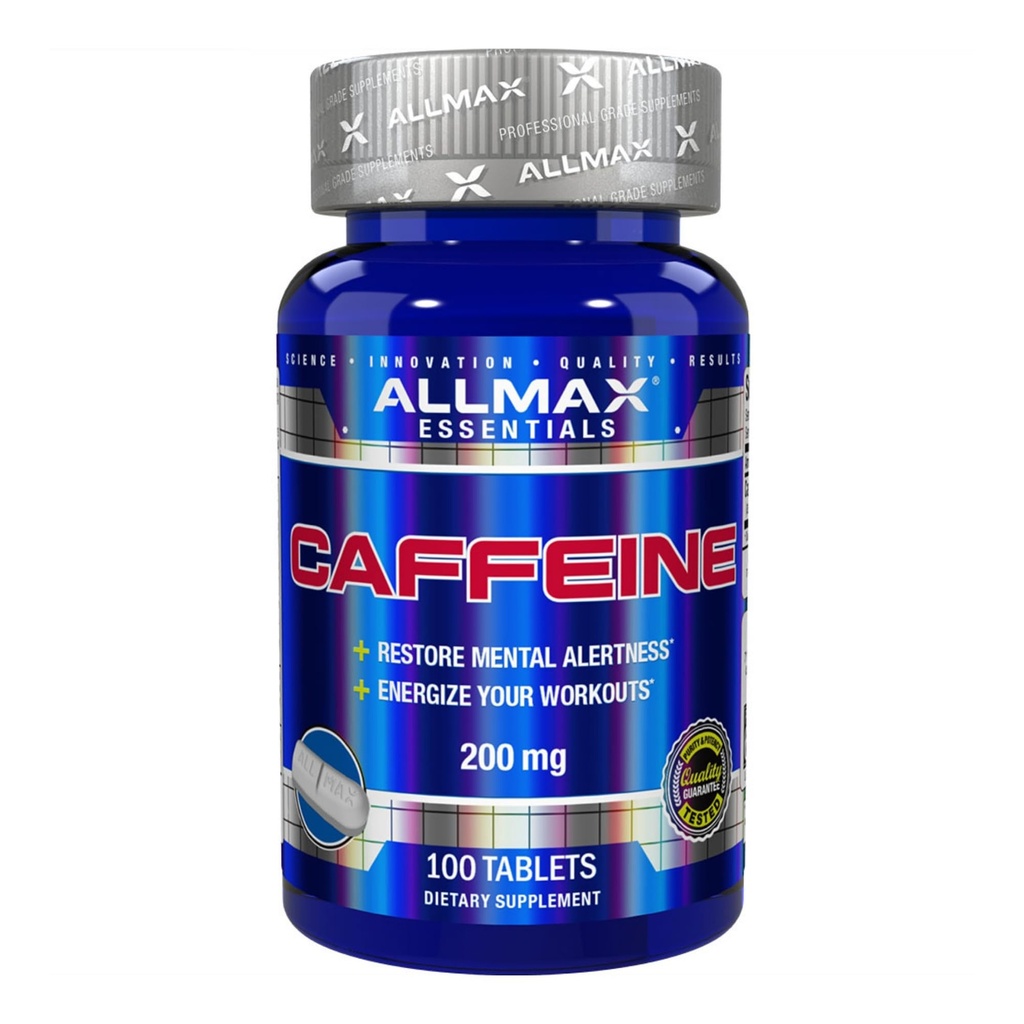 ALLMAX Nutrition Kofeinske tablete, Trajna energija & Pred - vadbena miselna fokus, hitro absorbiranje & Vegan, 200 mg, 100 tablet
