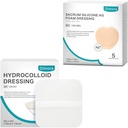 Hydrocololoid Rane Dressing, 10 Pack Ultra Thin 4" x 4" + Ag Silver Sacrum Foam Raw Obleke Silikonski adhezivni rob 7"x7"