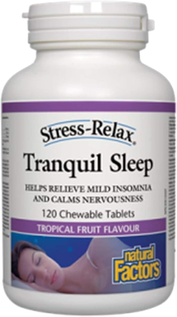 Stres-Relax žvečljiva Tranquil spanje z naravnimi dejavniki, spanje dodatek, tropski sadni okus, 60 tablete