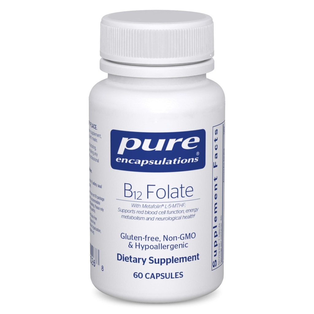 Čiste enkapsulacije B12 Folat - energijski dodatek za podporo živcev, energijska presnova in kognitivna podpora* - z vitaminom B Folat kot metafolin - 60 kapsul
