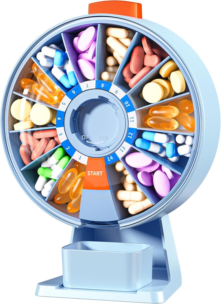 Zoksi velike tablete Organizator, Daily Pill Box za 7 ali 14 dni, Wall-Mountable tablet Dispenser Hold za medicino, Vitamin ali dopolnila, Tedenske tablete Primer z Easy Press Gumb (modra)