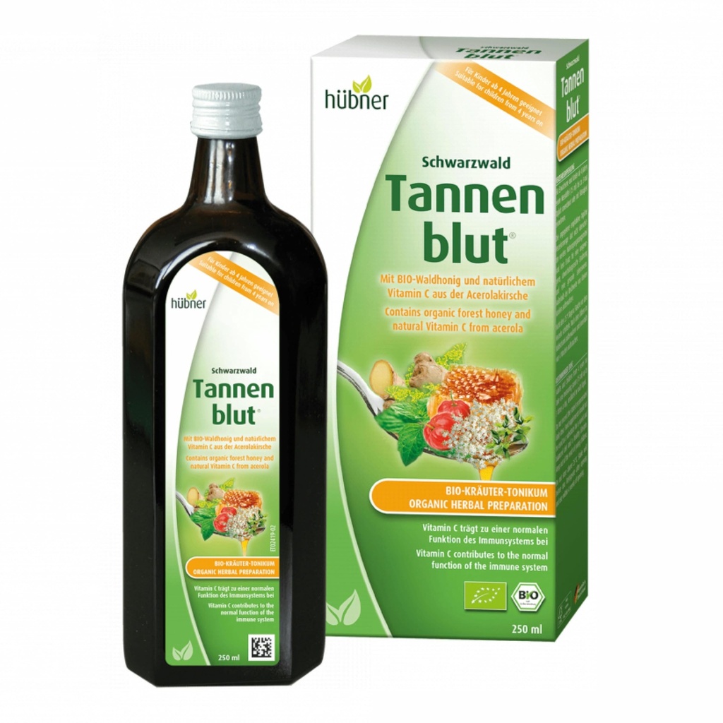 Hubner Tannenblut Organic Herbal Preparation, Meden Cough Sirup, Hladno in boleče grlo podpora, Blažilno lajšanje, Vitamin C dodatek za odrasle in otroke 4 in starejši, Košir in alkohol brez, 250 ml