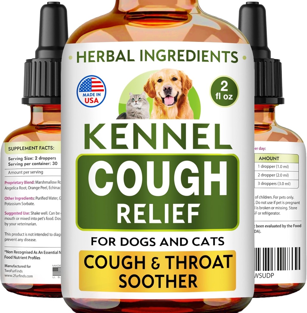 Tekoči kenelski kašelj - kašelj Supresiv za pse in mačke - grlo Soother - suha, vlažna & Barky Pet Kaš za vse pasme - kolaps Trachea & Cat Astma podpora - Made in USA - 2 Fl Oz
