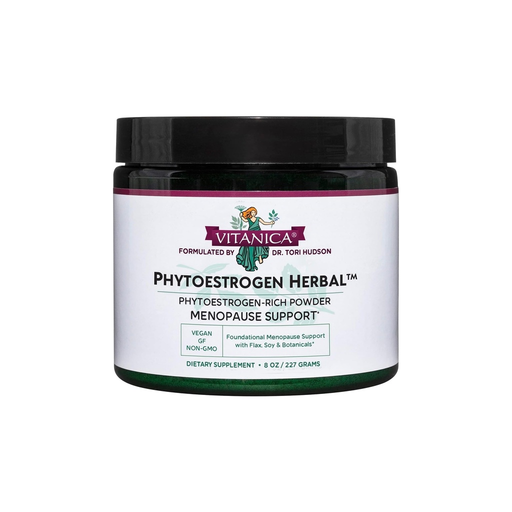 Vitanica Phytoestrogen Zeliščni ne-GMO PMS, Menopause Relief dodatek za ženske, Hormone Balance, nočno potenje in vroči Flash Relief, Soy Isoflavones, Vegan, Powder 8 Oz (Phytoestrogen Herbal)