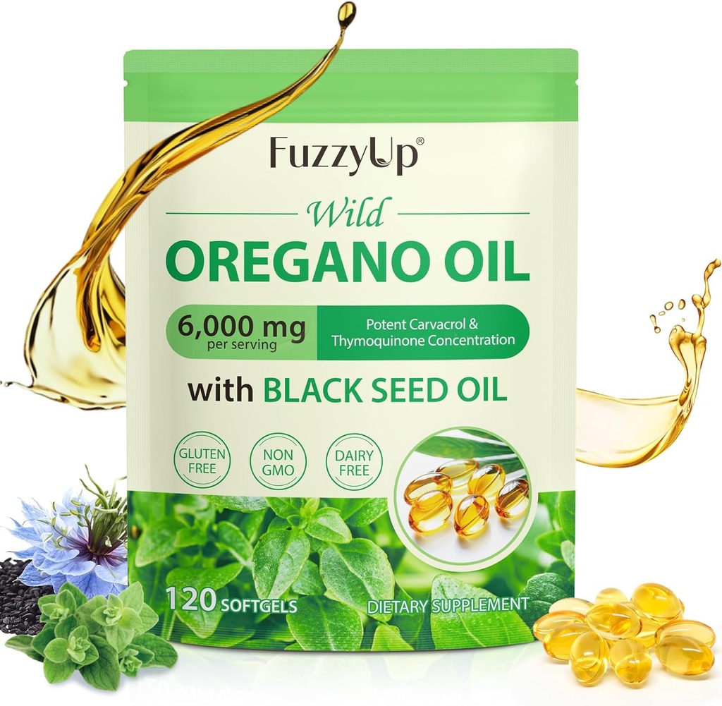 Origano Oil kapsule, 2 v 1 6000 mg Origano olje s črnim oljem 200mg, Oil of Origano Softgels 120 Count, Organic Origano Oil kapsule, Imunska podpora, Ne-GMO, Dairy-free, Gluten-free