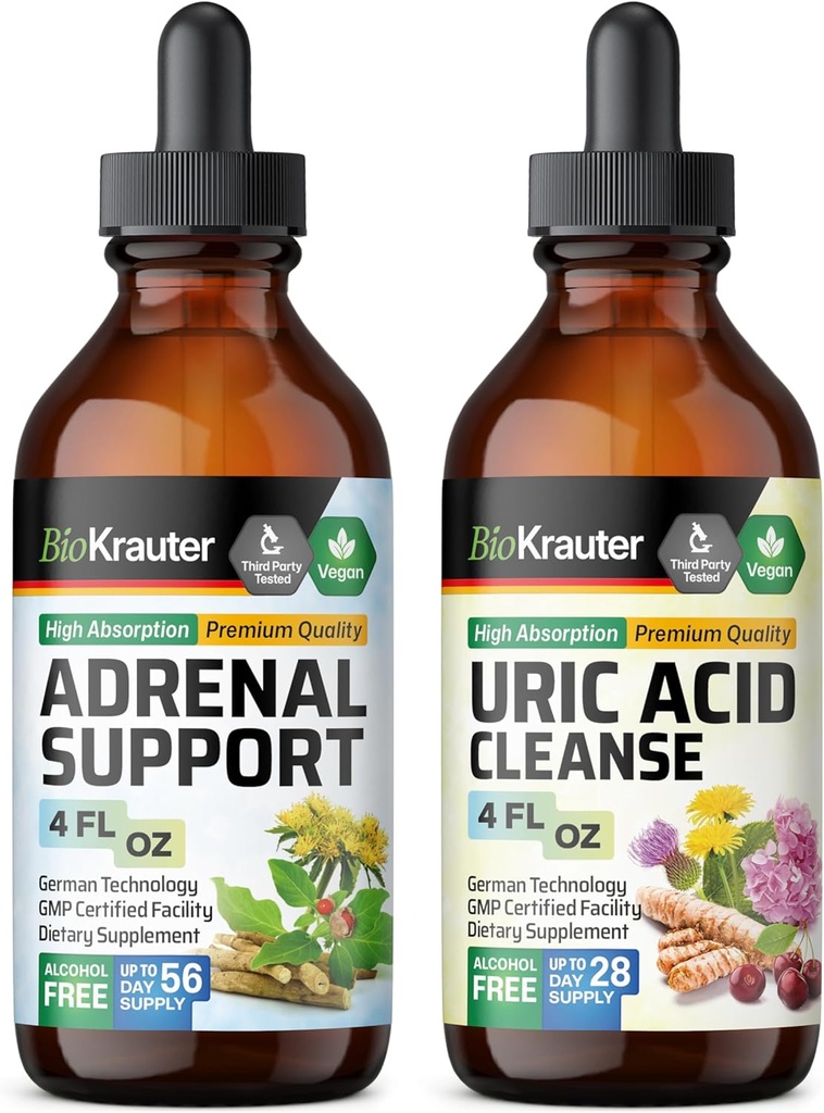 BIO KRAUTER Adrenalna podpora Tinktura 4 Fl. Oz. & Podpora sečnine Tinktura 4 Fl. Oz.