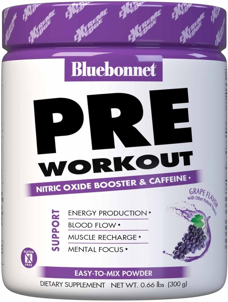 BlueBonnet Nutrition Extreme Edge Pred vadbo, Poveča raven dušikovega oksida (NO) - 30 Serving, Grozdna aroma, 10.56 Oz