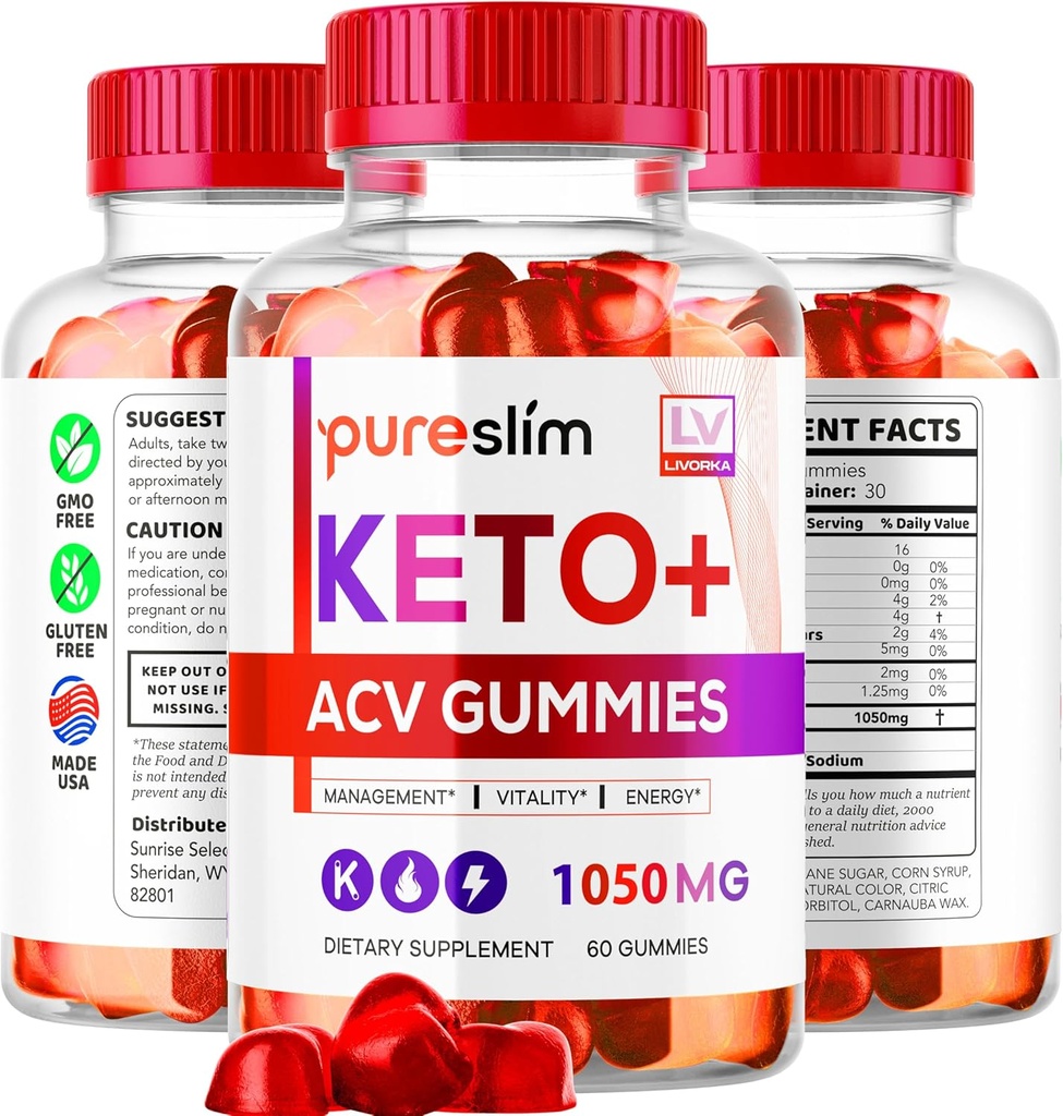 3 paket - PureSlim KetoACV Gummies 1050MG, dodatek Napredna Formula, 180 Gummies za 3 mesece