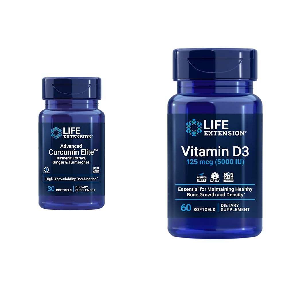 Life Extension Curcumin Elite Turmeric ingver Extract & vitamin D3 5000 i.e. softgels - zdravo vneto imunski odziv in zdravje možganov kosti - 30 & 60 Count