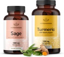 HERBAMA Sage in kurkumski komplet - 1000 mg kapsul Sage Leaf & Kurkumin - veganske, ne-GMO, želatina-free - 2 pakiranji