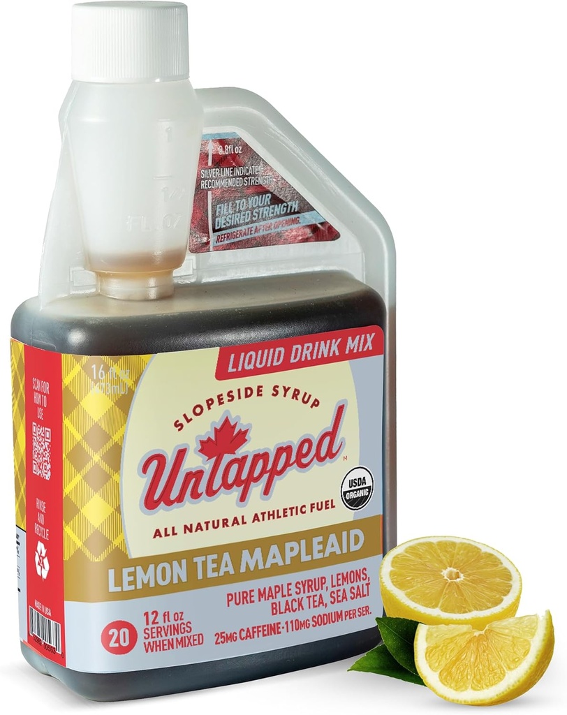 Untapped limonin čaj Mapleaid - 20 Servings 16 fl oz razsutem stanju steklenica organski jabolčni sirup, limonin sok & črni čaj tekoče gorivo Energiziranje elektrolitov in kofeina naravno napaja Pure Vermont Maple