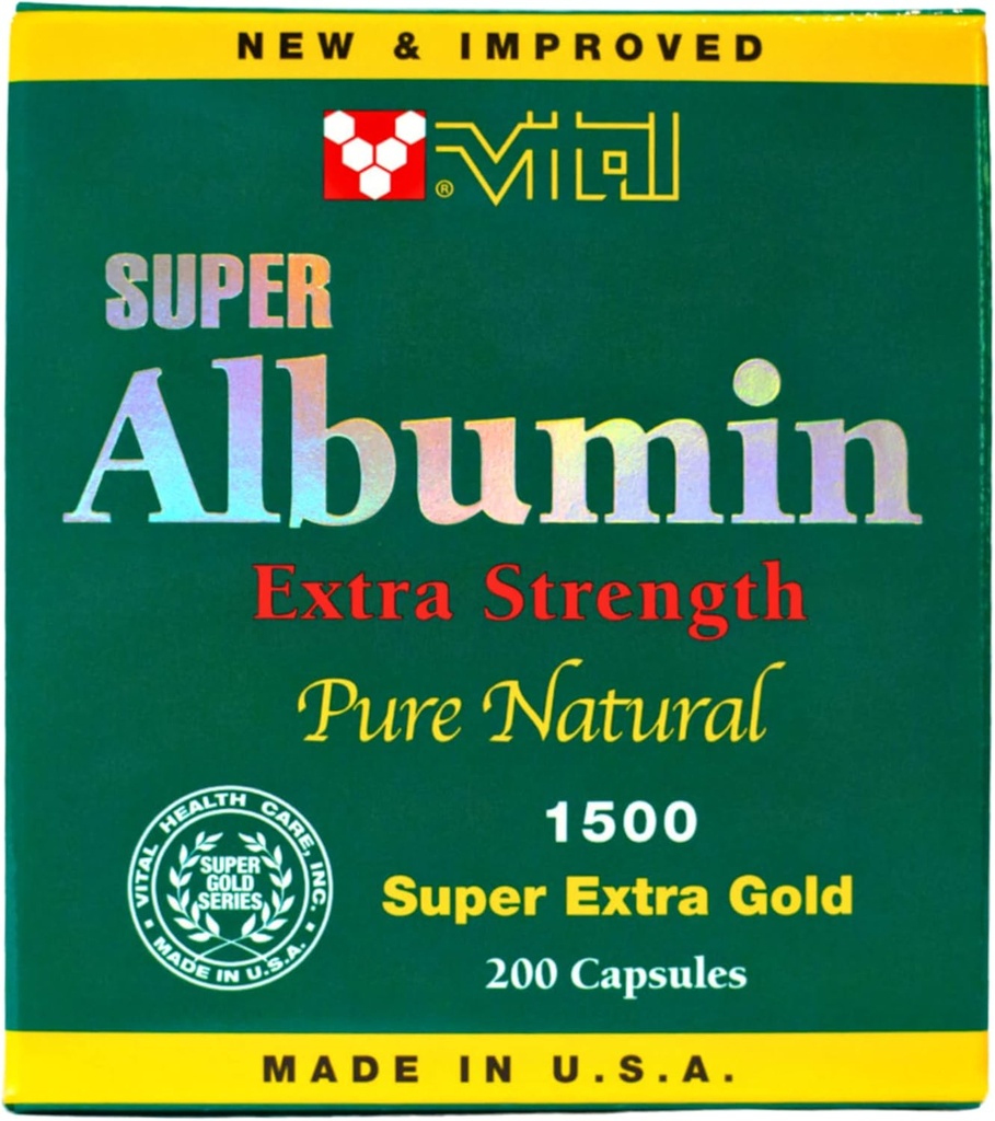 Novo & izboljšano zlato Super Albumin Extra Strenth 1500 mg 200 kapsul