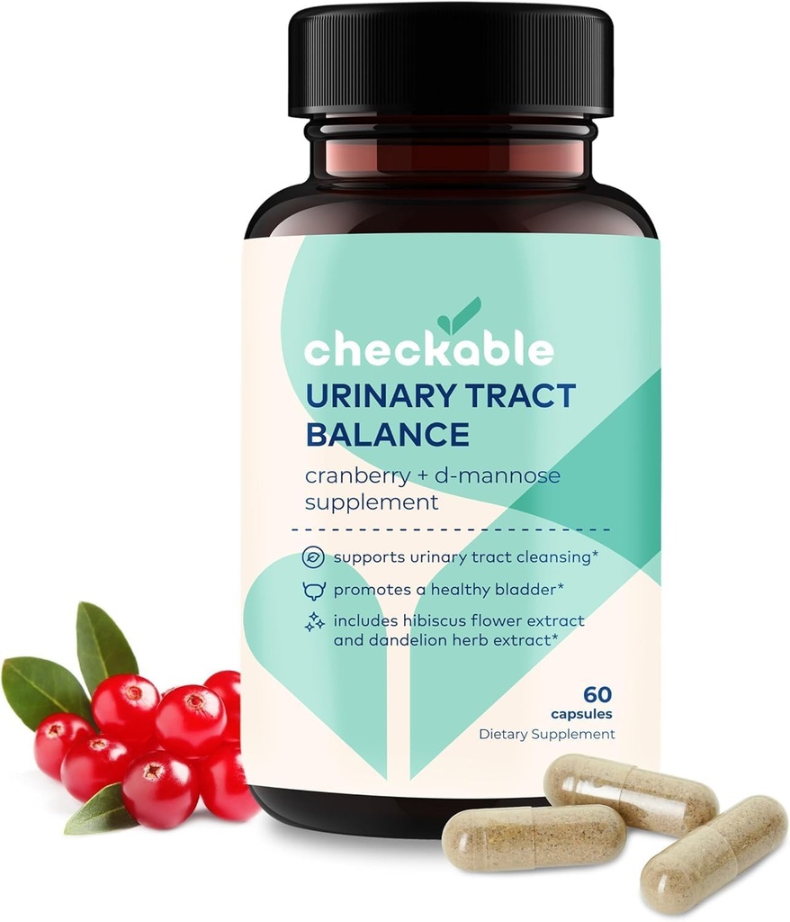 Checkable® Ravnotežje sečilnega trakta - Zdravje mehurja in čistilec sečilnega trakta Vitamini za moške in ženske - 1350mg z D-manozo in brusnico - 60 kapsul