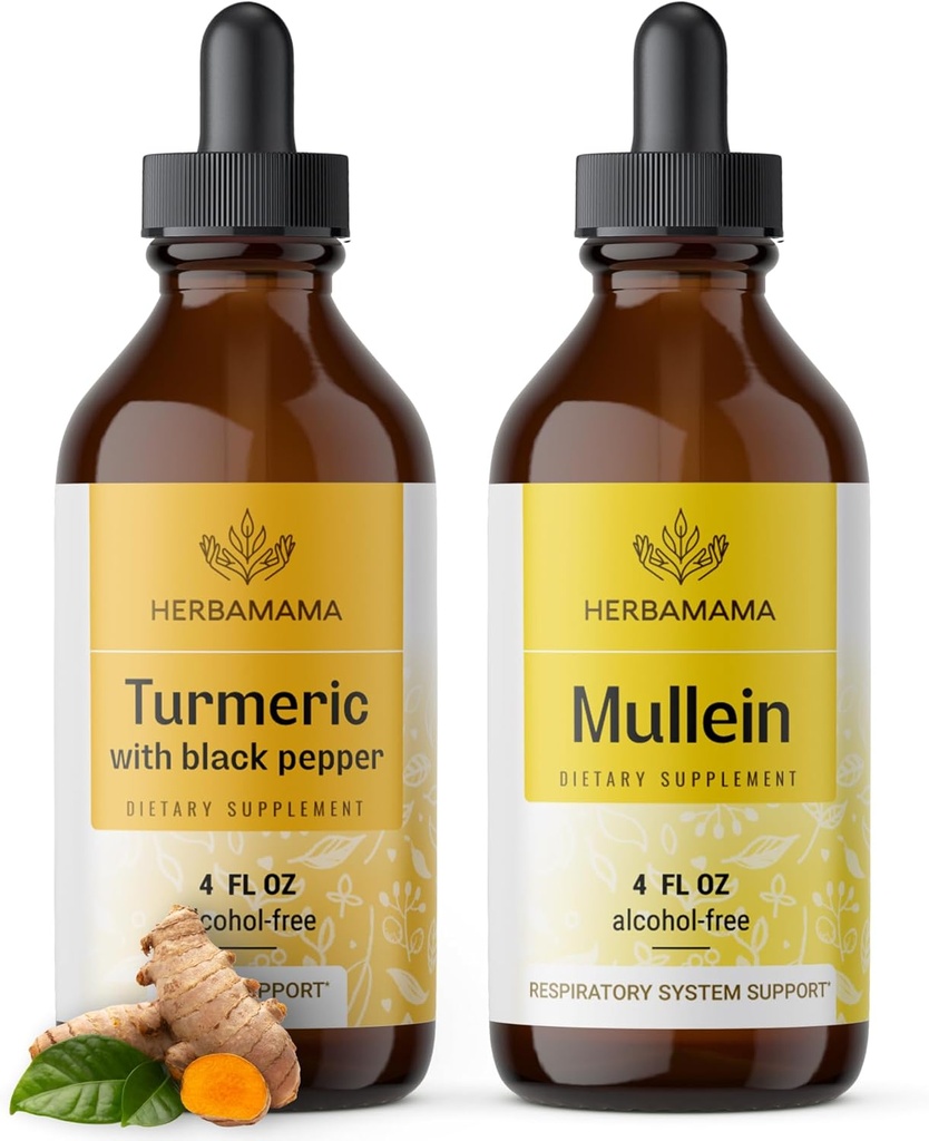 HERBAMA Tekoče kapljice Kit - paket kurkumin ekstrakt & Mullein list tinktura - Vegan, ne-GMO, sladkor in alkohol brez - 2 paket