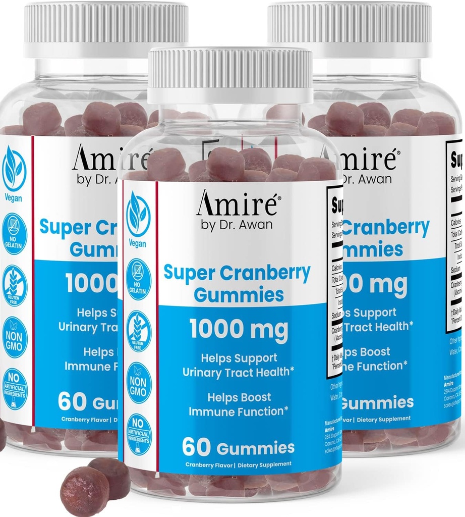 Amire dr. Awan Super Cranberry Gummies, pomaga pri podpiranju zdravja sečil, pomaga povečati imunske funkcije, želatina brez brusnic žvečil za moške in ženske, 180ct, 90-dnevno oskrbo