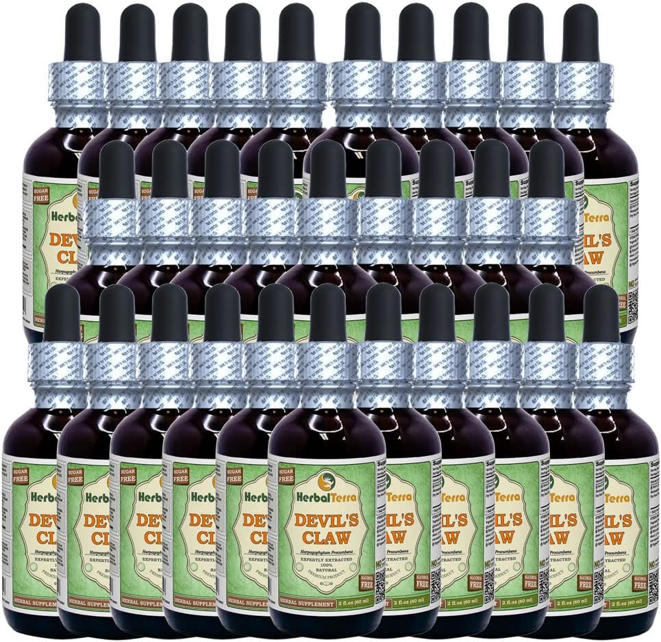 Devil's Claw (Harpagophytum Procumbens) Glicerit, organsko posušen korenski tekoči ekstrakt brez alkohola (Brand Name: HerbalTerra, Proudly Made in USA) 30x2 fl.oz (30x60 ml)