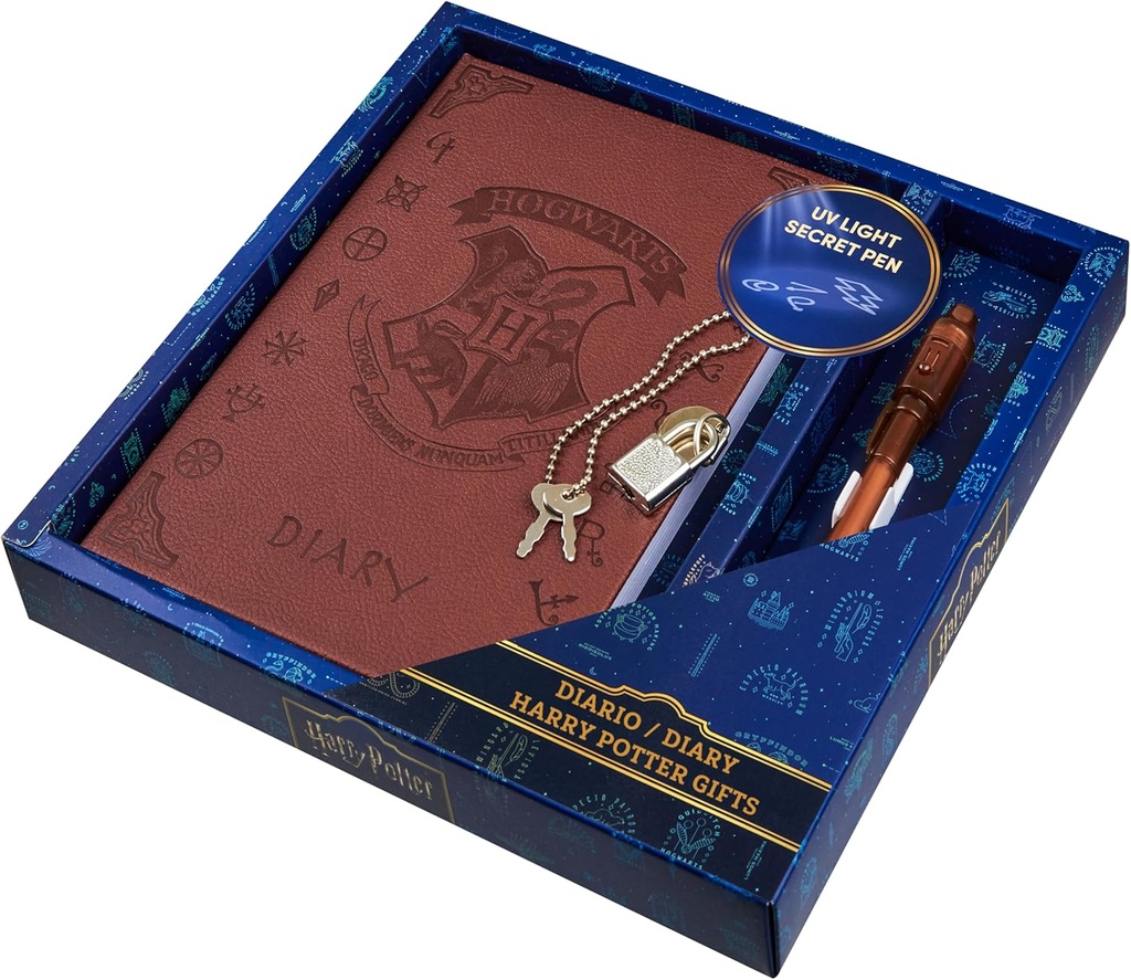 Harry Potter Zaklenjeni dnevnik z UV Invisible Ink Pen za otroke, Najstniki, Tajni časopis s ključnimi, Lined Strani, Stationery Supplys, Darila za otroke (Brown UV Pen)