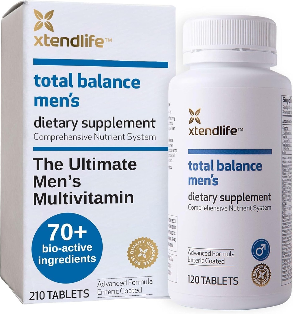 Xtendlife Total Balance Moški multivitamin za imuno, srce, prebavne in celičnega zdravja - Dnevna podpora - 70+ Nutrienti in minerali - 30 dnevna dobava