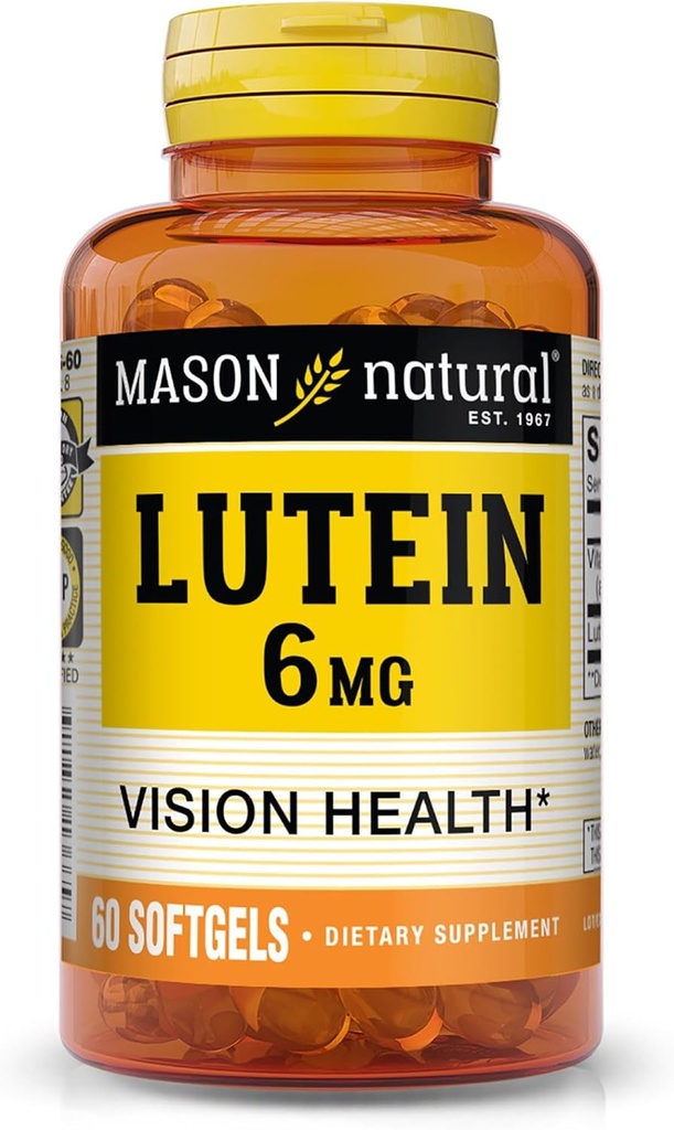 Mason Natural Lutein 6 mg z vitaminom E, 2 meseca zaloga, zdravo vid in delovanje oči, podpira normalno zdravje oči