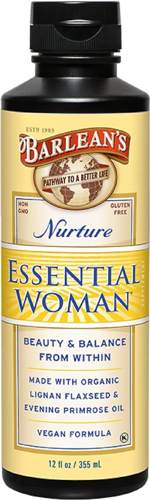 Barleanovo eterično žensko tekoči dodatek za ženske, organsko laneno in večerno primrose olje za zdrave lase, nohte in kožo, Omega 3 6 9 in GLA, 12 oz