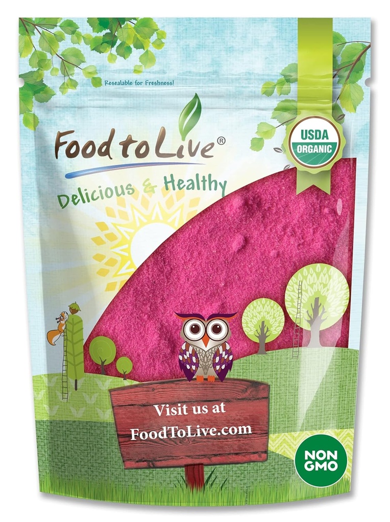 Hrana v živo Organski zmajev sadni prah, 1,5 funti – Non-GMO, v prahu rdeča pitaya, Vegan, razsutem stanju. Vsebuje maltodekstrin. Bogat z antioksidanti, Fiber, Vitamin C. Kot nalašč za Shakes, Smoothie Bowls