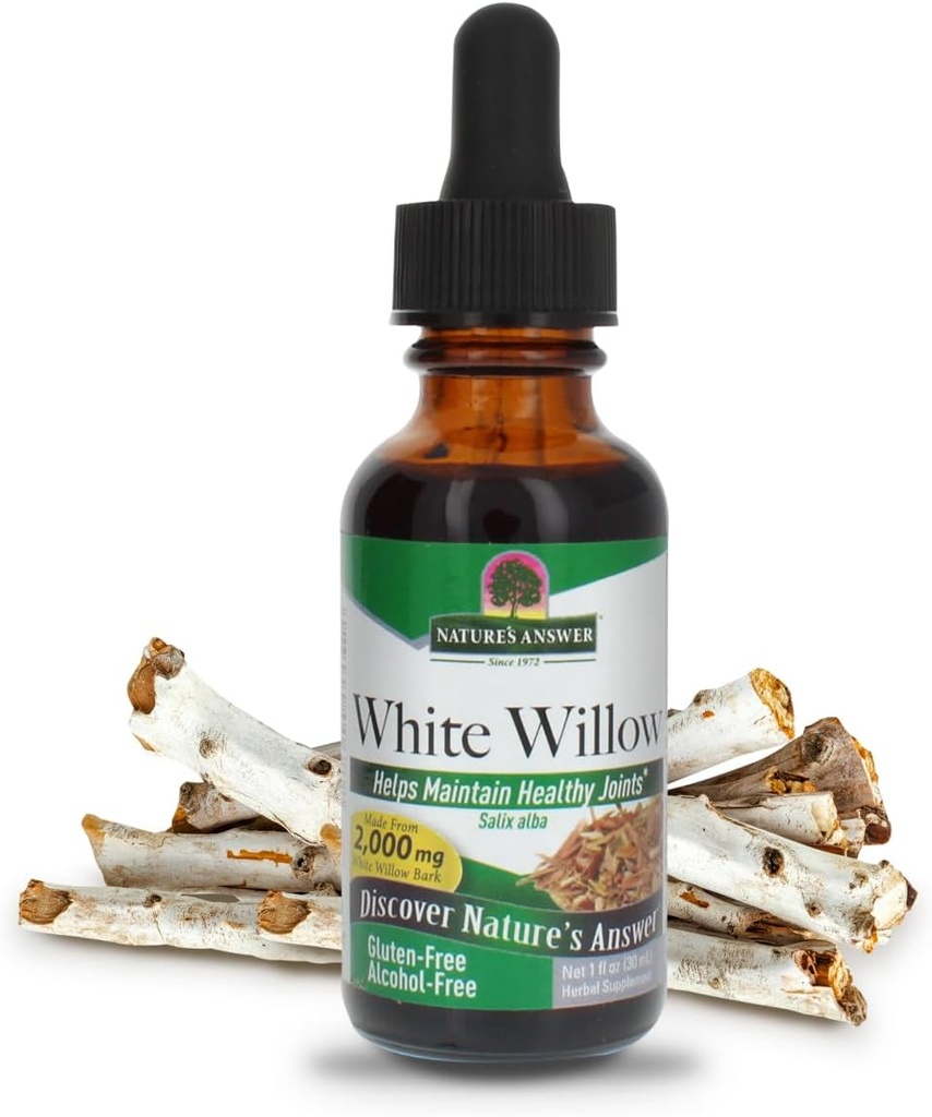 Natures Odgovor White Willow Bark Extract 1 Ounce - Alkohol brez GSO, brez glutena, vegetarijanski - Dnevni dodatek za skupno podporo in funkcijo - Izdelano v ZDA, Organic White Willow Bark
