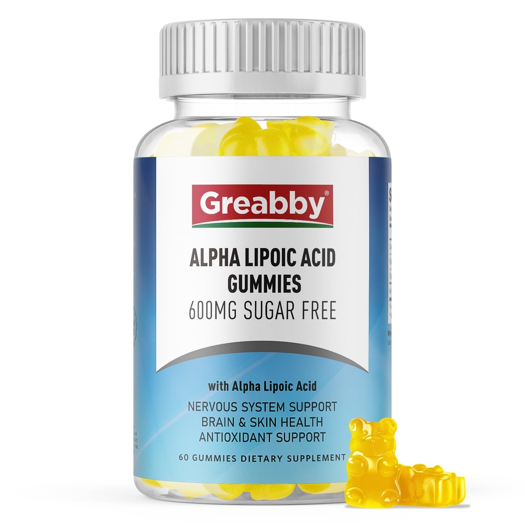 Alfa Lipoična kislina 600mg Gumiji, brez sladkorja žvečljiva R Lipoična kislina dodatek za antioksidant & živčni sistem podpora, Brian & Skin Health, Ananas Flavor, 60 Število