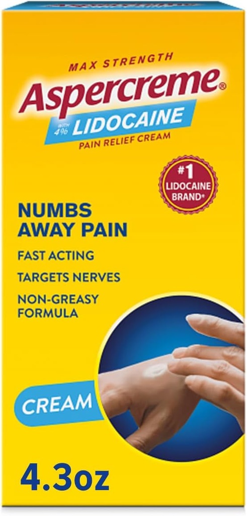 Aspercreme Lidokain Pain Relief Cream Soothes Oteževal živcev, Numbing Topical Analgesic z Max-Mongth 4% Lidokain & Vlažilni Aloe, 4.3 Oz.