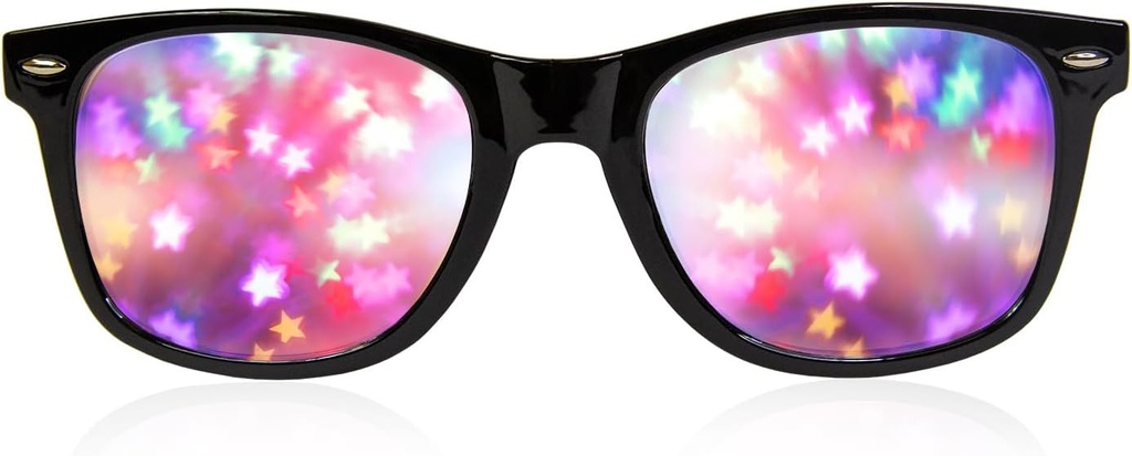 GloFX Black Frame Star Difraction Očala – Lasersko izbočena za osupljive Starburst svetlobne učinke, prilagodljiva in trajna, kot nalašč za rave in festivale
