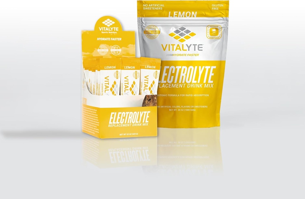 Vitalit Electrolyte Powder Drink Mix Bundle, 1 Standup Pouch + 25 Count Packet, Gluten Free Post Workout Powder Pink Mix, Limonina aroma
