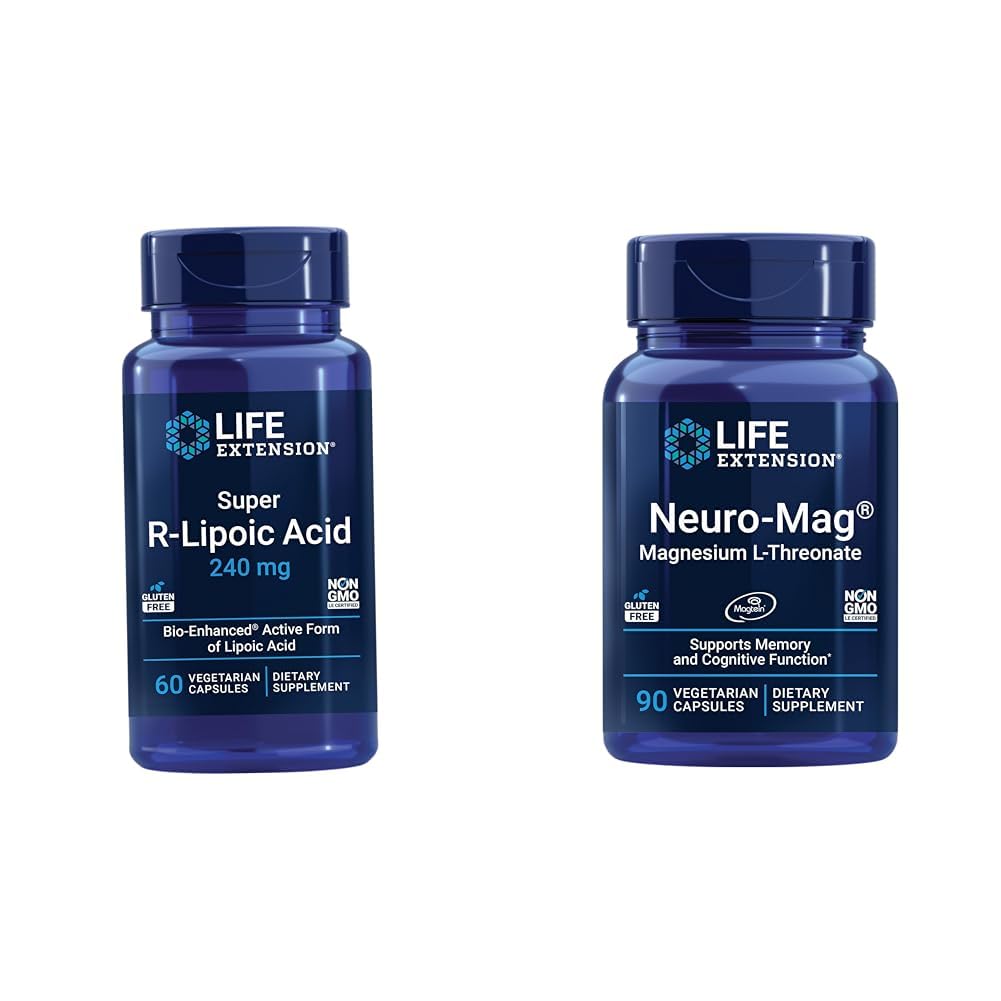 Life Extension Super R-Lipojska kislina – Dolgoživost dopolnilo za Oksidativno Stress Defense & Neuro-mag Mag Magnezijev L-treonat, Magnezijev L-treonat