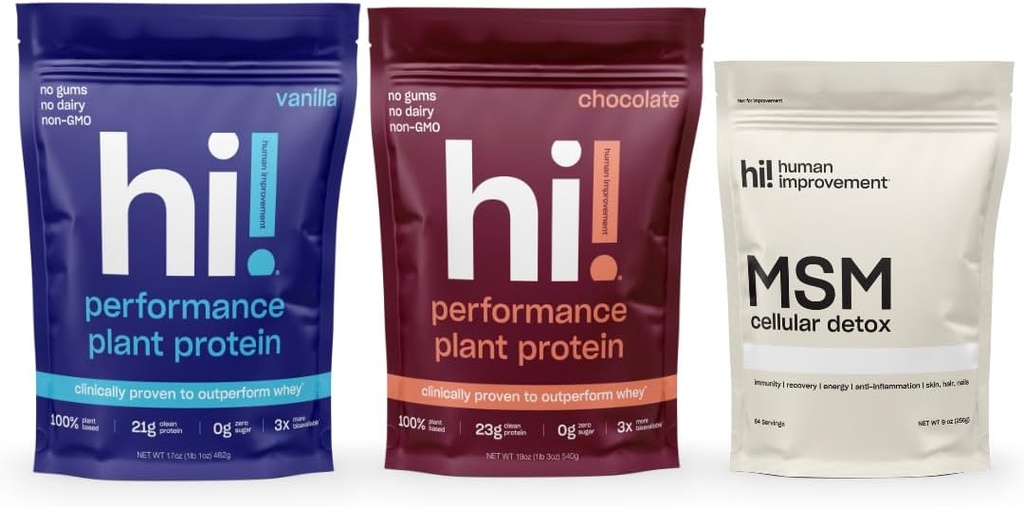 Proteini za izboljšanje človeške učinkovitosti (Chocolate & Vanilla) in MSM celični Detox Bundele